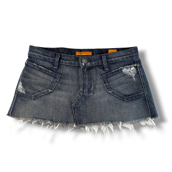 James Cured Dresses & Skirts - James Cured by Seaun Dark Wash Denim Mini Skirt Frayed Hem 90s Casual Size 26